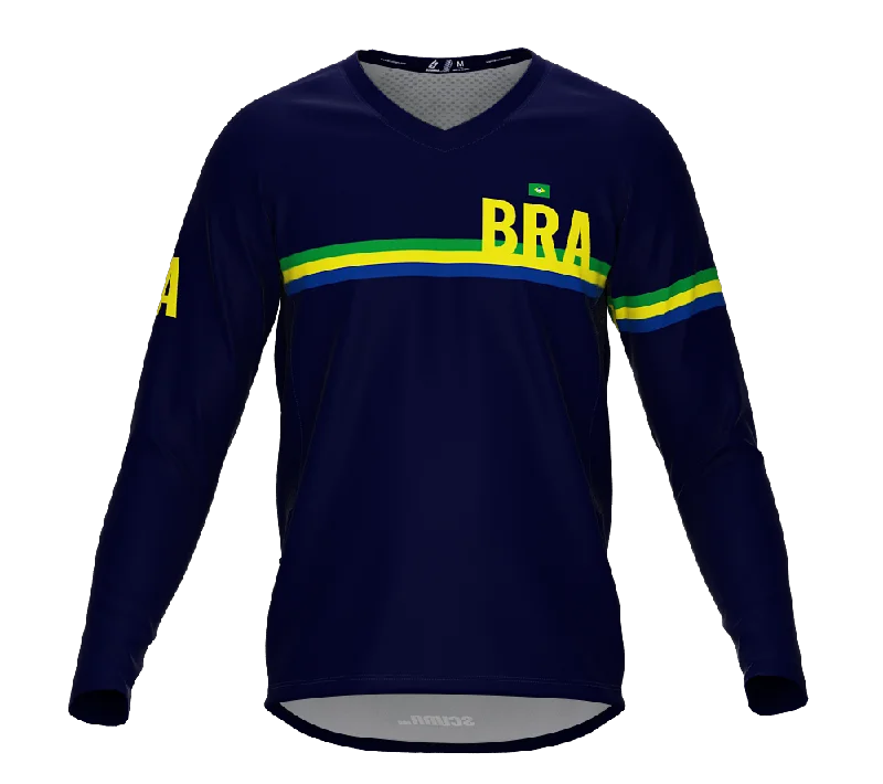 MTB BMX Cycling Jersey Long Sleeve Code Brazil Blue for Men and Women