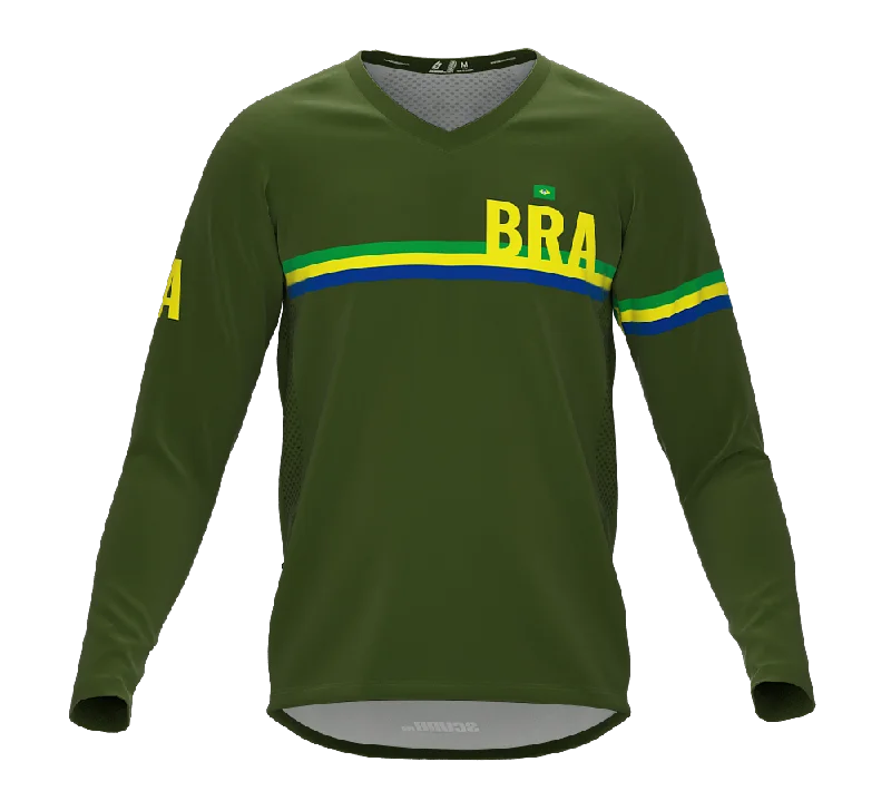 MTB BMX Cycling Jersey Long Sleeve Code Brazil Green for Men and Women