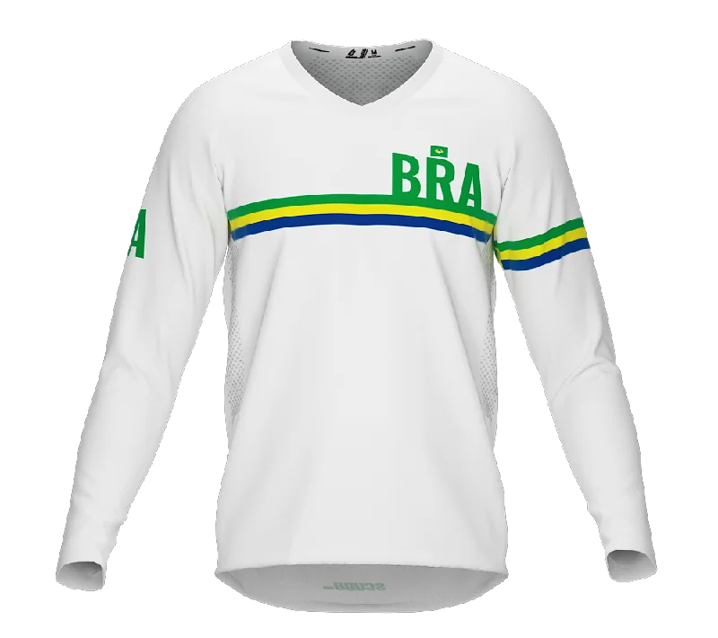 MTB BMX Cycling Jersey Long Sleeve Code Brazil White for Men and Women