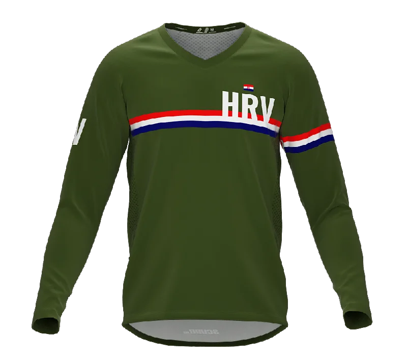 MTB BMX Cycling Jersey Long Sleeve Code Croatia Green for Men and Women