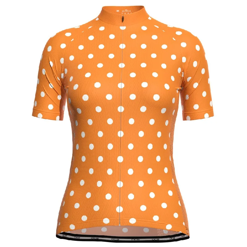 Women's High Viz White Polka Dots on Orange Short Sleeve Cycling Jersey