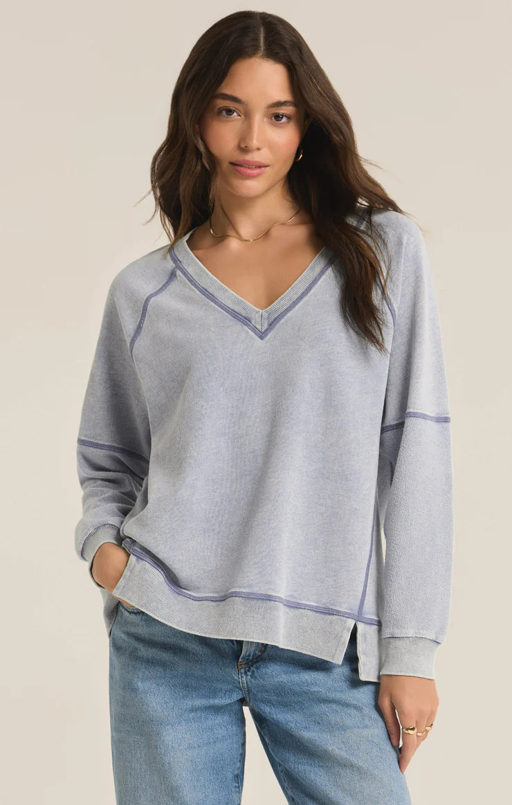 Open - Front Women's Cardigan - Style Mohair SweatersZ Supply Easy V-Neck Knit Denim Sweatshirt