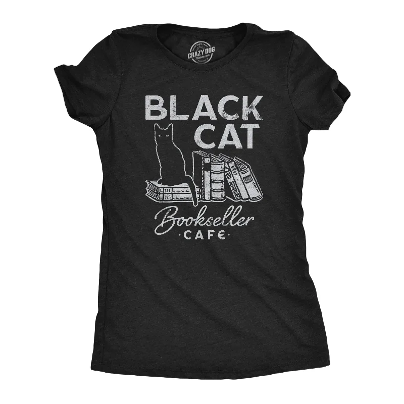 Distressed Women T Shirt with a Laid - Back AestheticBlack Cat Bookseller Cafe Women's T Shirt