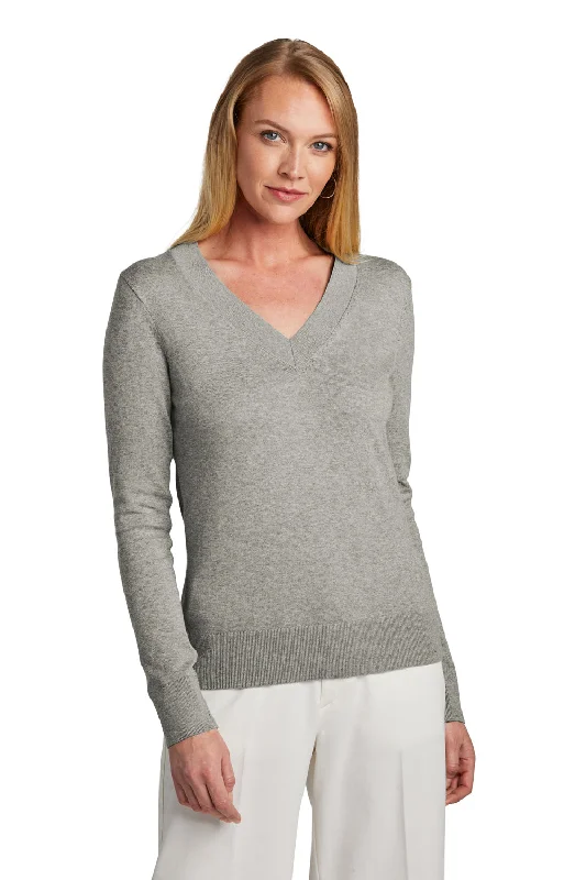 Plus Size Women's Embroidered Sweaters in Ethnic StylesBrooks Brothers Womens Long Sleeve V-Neck Sweater - Heather Light Shadow Grey