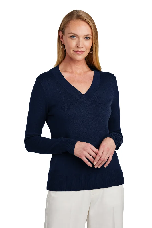 Hooded Women's Fleece - Lined Sweaters for WinterBrooks Brothers Womens Long Sleeve V-Neck Sweater - Navy Blue