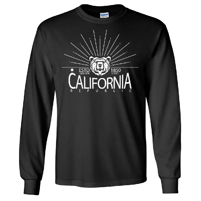 V - Neck Women T Shirt to Enhance the NecklineCalifornia Golden State White Print Long Sleeve Shirt