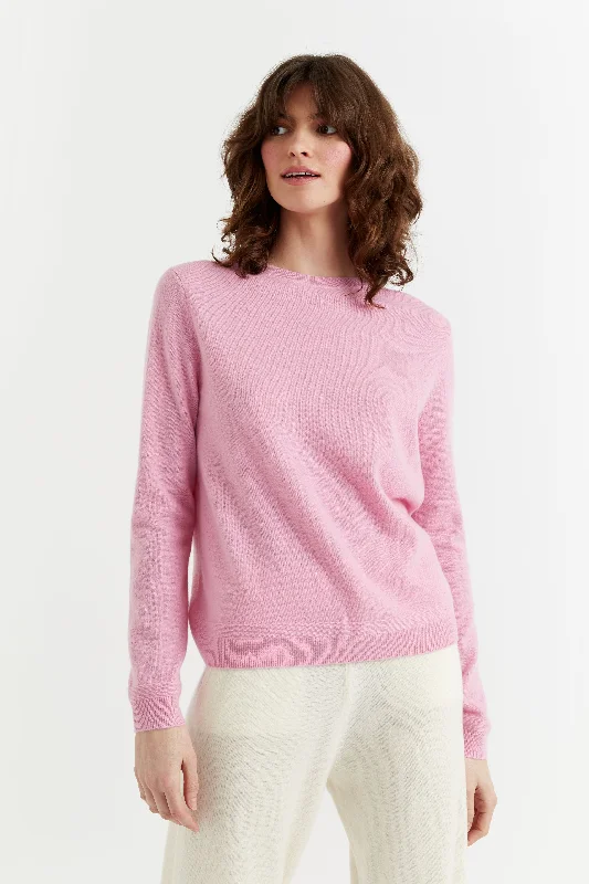 Bell - Sleeve Women's Mohair - Wool Blend SweatersCandy-Pink Cashmere Crew Sweater