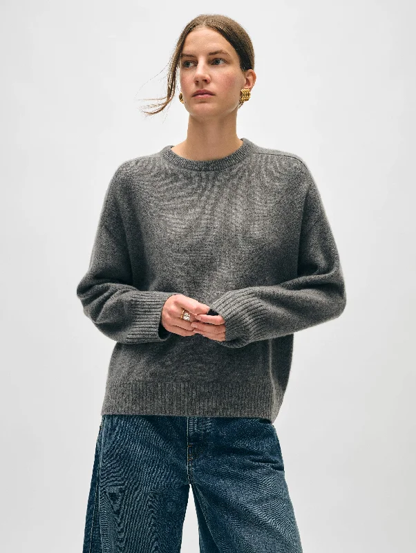 Button - Down Women's Shetland Wool Sweaters in Traditional PatternsCashmere Saddle Sleeve Crewneck