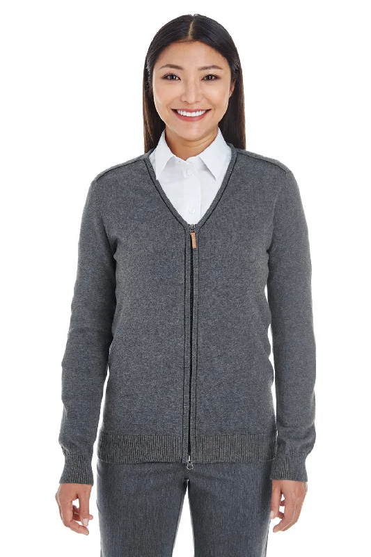 V - Neck Women's Ribbed Wool Sweaters for FallDevon & Jones Womens Manchester Jersey Full Zip Sweater - Heather Dark Grey - Closeout