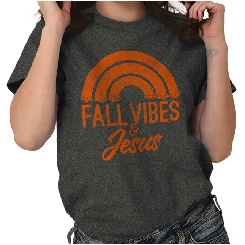 Crew Neck Women T Shirt with a Timeless DesignFall Vibes & Jesus T Shirt