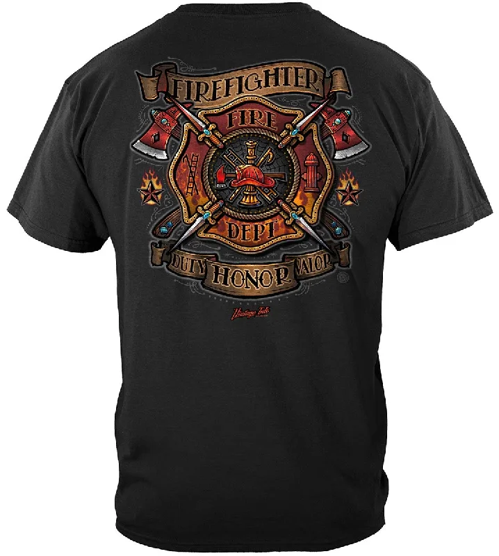 Striped Women T Shirt in a Classic PatternFirefighter Duty, Honor, Valor Vintage Tattoo Art Classic T-Shirt