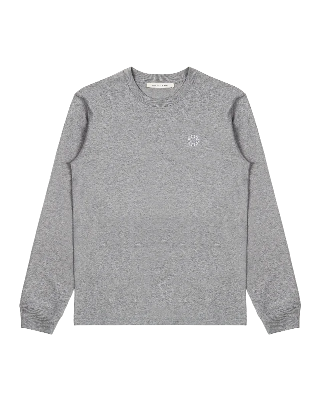 Crew Neck Women T Shirt with a Timeless DesignGREY EMBROIDERED LOGO LONG SLEEVE T-SHIRT