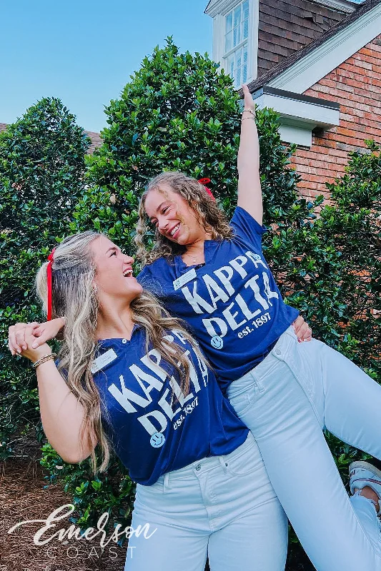 Tie - Dye Women T Shirt with a Bohemian VibeKappa Delta Navy Recruitment Henley Tee