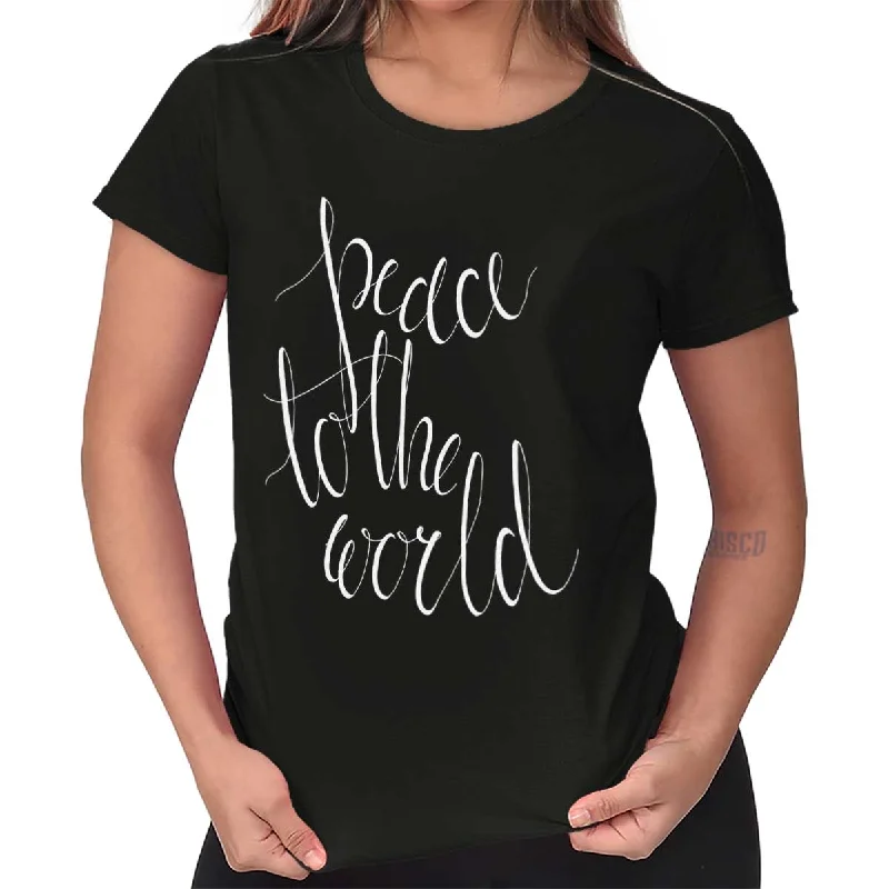 Distressed Women T Shirt with a Laid - Back AestheticPeace To The World Ladies T Shirt