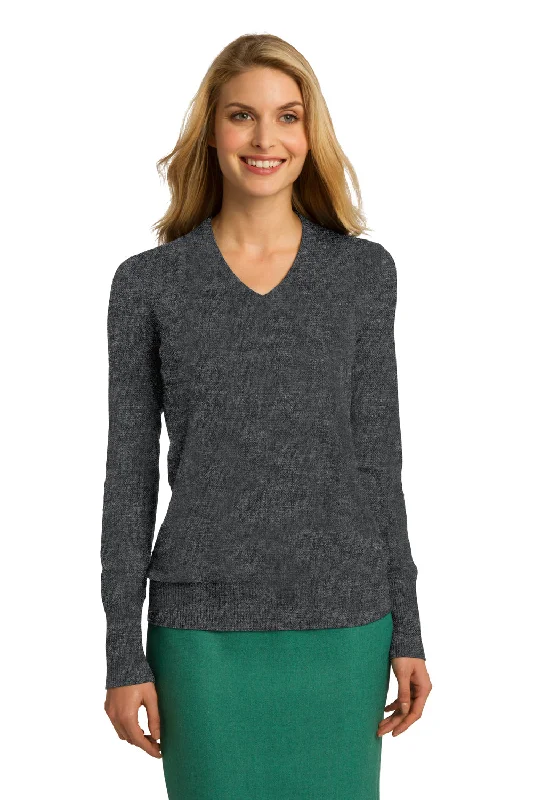 Split - Hem Women's Linen Blend Sweaters for SpringPort Authority Womens Long Sleeve V-Neck Sweater - Heather Charcoal Grey