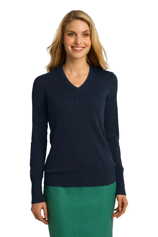 Mock Neck Women's Alpaca Wool Sweaters in Earth TonesPort Authority Womens Long Sleeve V-Neck Sweater - Navy Blue