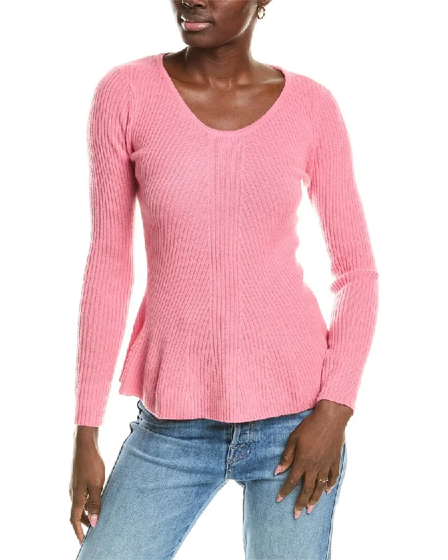 Hooded Women's Fleece - Lined Sweaters for Wintersofiacashmere Peplum Rib Scoop Neck Cashmere Sweater