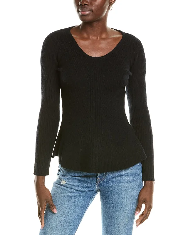 Bell - Sleeve Women's Mohair - Wool Blend Sweaterssofiacashmere Peplum Rib Scoop Neck Cashmere Sweater