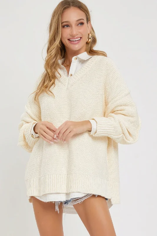 Button - Down Women's Shetland Wool Sweaters in Traditional PatternsHot Girl Whispering Winds V-Neck Oversized Sweater