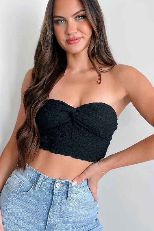 Sleeveless Women's Silk - Trimmed Sweaters for SummerTampa Nights Twist-Knot Textured Tube Top (Black)