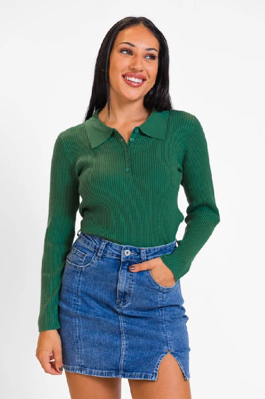 Plus Size Women's Embroidered Sweaters in Ethnic StylesThe Only Way Evergreen Collared Sweater