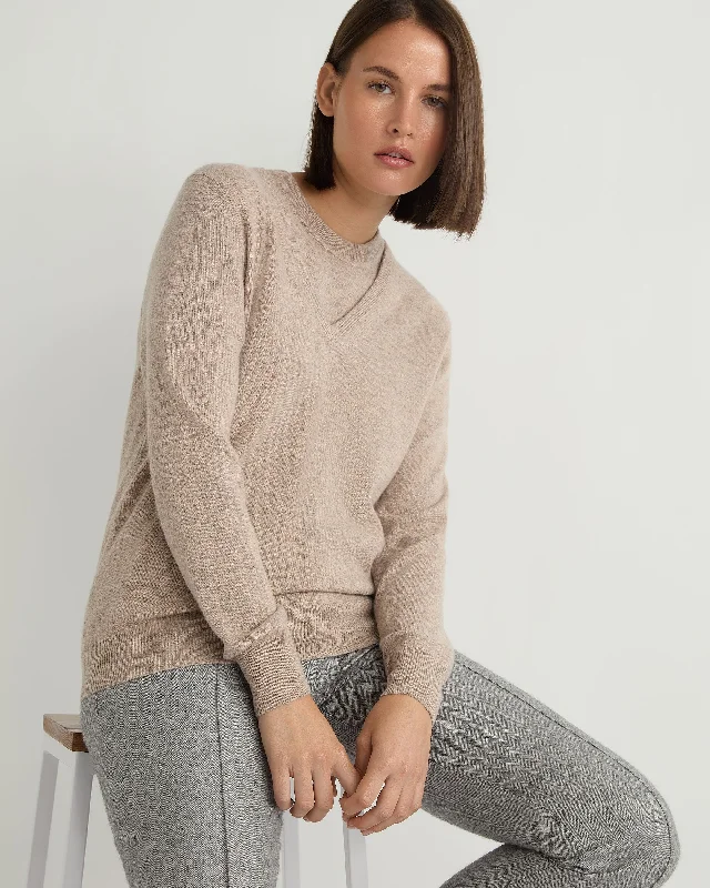 Tie - Front Women's Lambswool Sweaters in Pastel HuesWomen's Phoebe V Neck Cashmere Sweater Oatmeal Brown