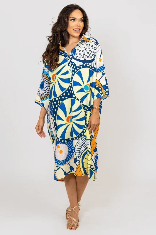 Plus Size Women Dress with a Flattering A - Line Cut for Comfort and StyleAbstract Midi Shirt Dress