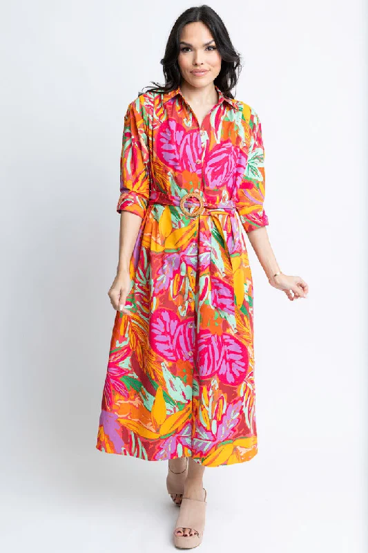 Strapless Women Dress with a Built - in Bra for Comfort and SupportAbstract Tropical Palm Shirt Dress