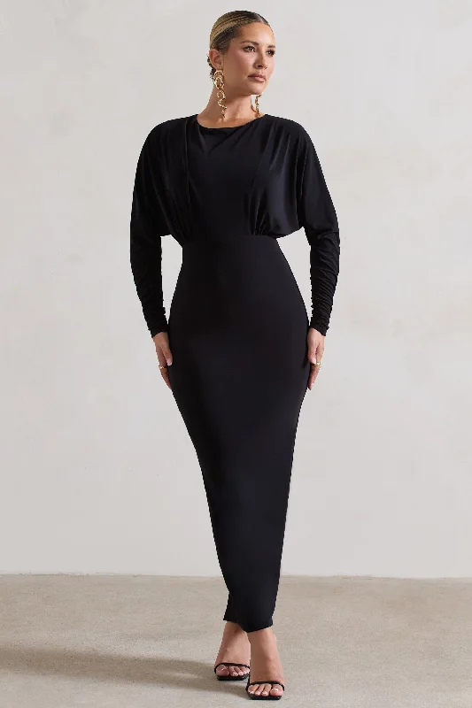 Shift Women Dress with a Simple and Classic Design for Everyday WearAll It Takes | Black Long-Sleeve Draped Maxi Dress