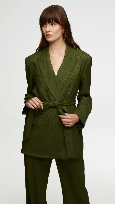 Double - Breasted Women's Polyester Blazers in Bright Colors for a Fun StyleBelted Blazer in Seasonless Wool | Olive