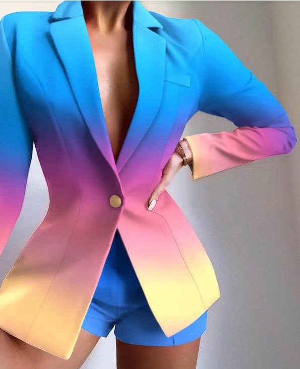 Plus Size Women's Double - Breasted Wool Blazers for Winter Office WearColorful Long Sleeve Blazer