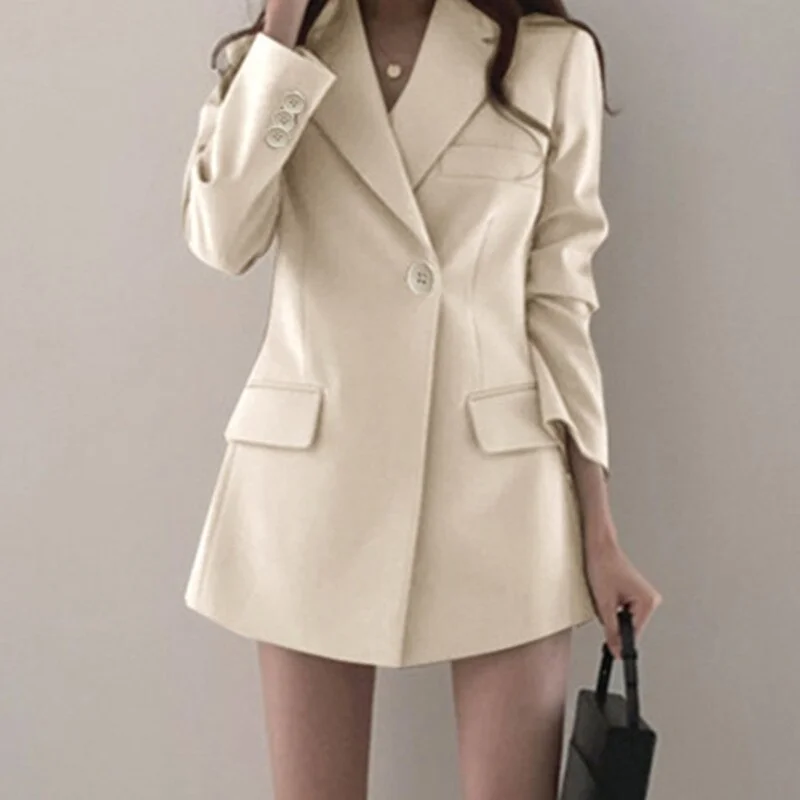 Plus Size Women's Military - Inspired Blazers with Gold Accents for a Bold LookSolid Color Korean Version Design Blazer