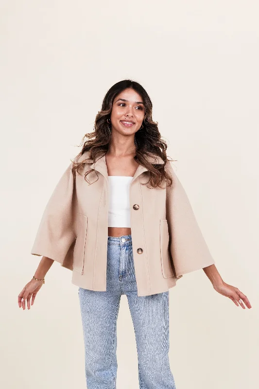 Single - Breasted Women's Linen Blend Blazers in Earth Tones for Casual WearCape trenchcoat taupe - Haisley