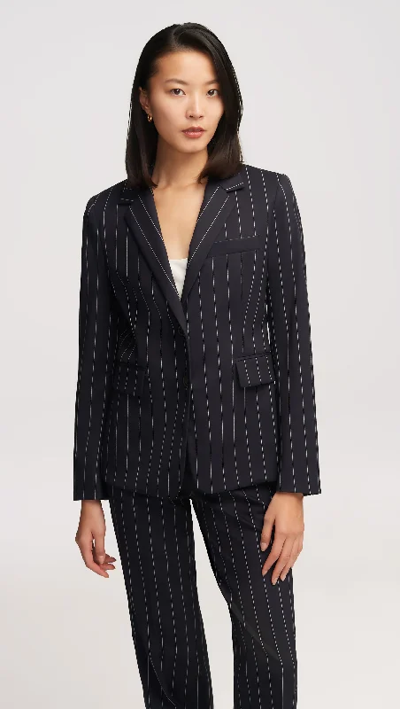 Plus Size Women's Double - Breasted Wool Blazers for Winter Office WearCopain Blazer in Stretch Wool | Navy Pinstripe