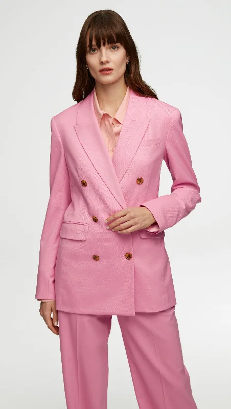 Single - Breasted Women's Tweed Blazers with Gold Buttons for a Classic LookDouble-Breasted Blazer in Seasonless Wool | Bubblegum