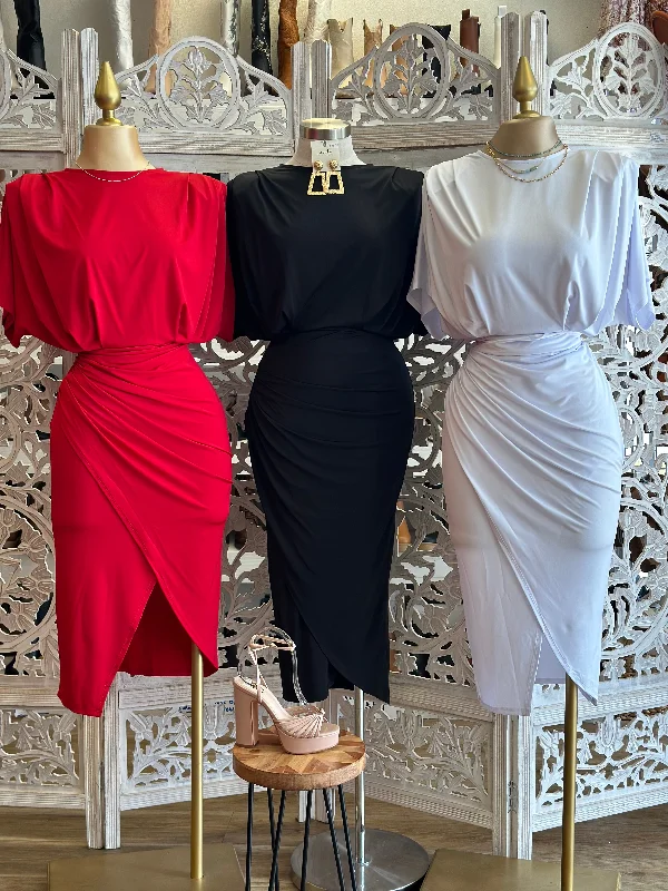 Mini Women Dress with a Short Hem for a Young and Trendy StyleDraped Midi Dress- Stretchy