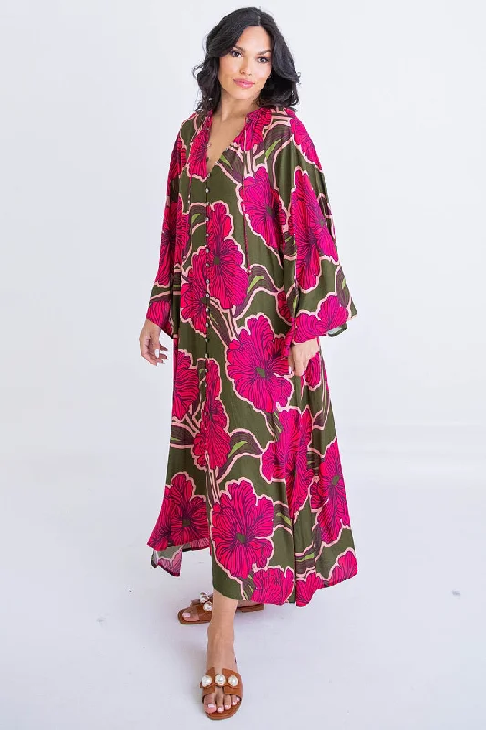 Long - Sleeve Women Dress in Velvet for a Luxurious Winter LookFloral Kaftan Maxi Dress