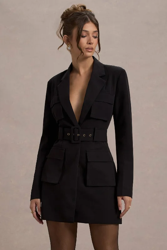 Little Black Women Dress with Sequins for a Glamorous Night OutGenesis | Black Belted Utility Blazer Dress