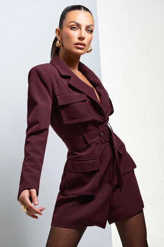 Pleated Women Dress with a Timeless and Elegant TextureGenesis | Plum Belted Utility Blazer Dress