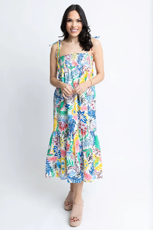 Printed Abstract Women Dress for a Modern and Artistic AppealMulti Palm Smock Maxi Dress