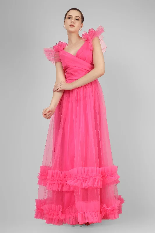 Shift Women Dress with a Simple and Classic Design for Everyday WearNova Pink Tulle Corsage Maxi Dress