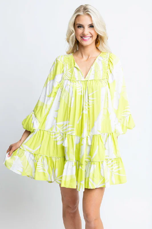 Wrap - Style Women Dress with Adjustable Fit for All Body TypesPalm Tropical Leaf Smock Dress