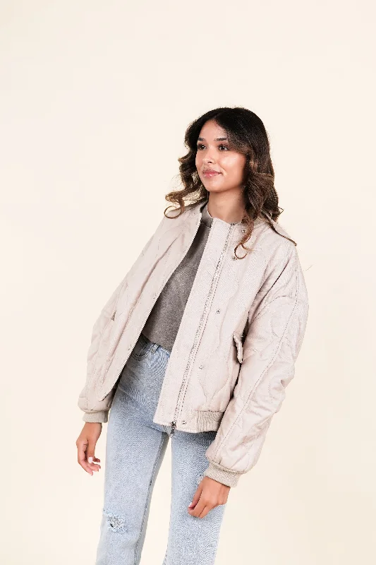 Single - Breasted Women's Tweed Blazers with Gold Buttons for a Classic LookPuffer bomberjacket beige - Pippa