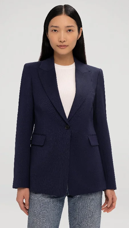 Plus Size Women's Ruffled Blazers in Pink for a Girly and Fashionable LookSingle Button Blazer in Seasonless Wool | Navy