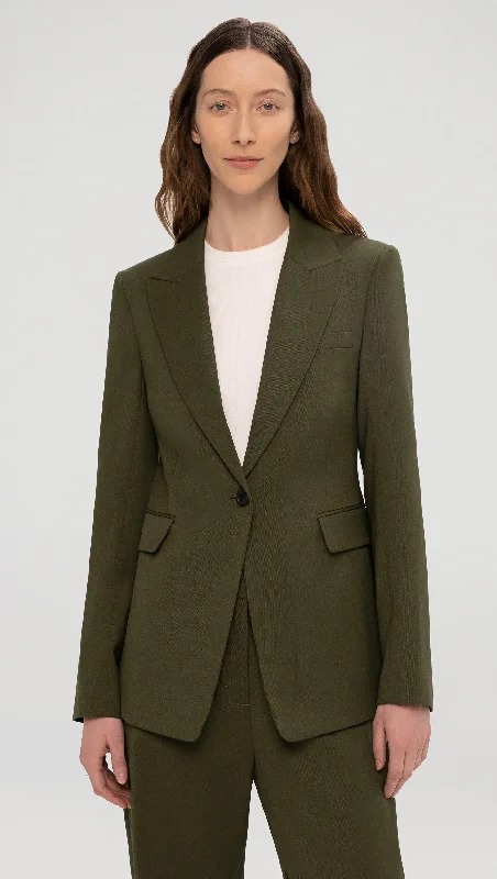 Single - Breasted Women's Linen Blend Blazers in Earth Tones for Casual WearSingle Button Blazer in Seasonless Wool | Olive