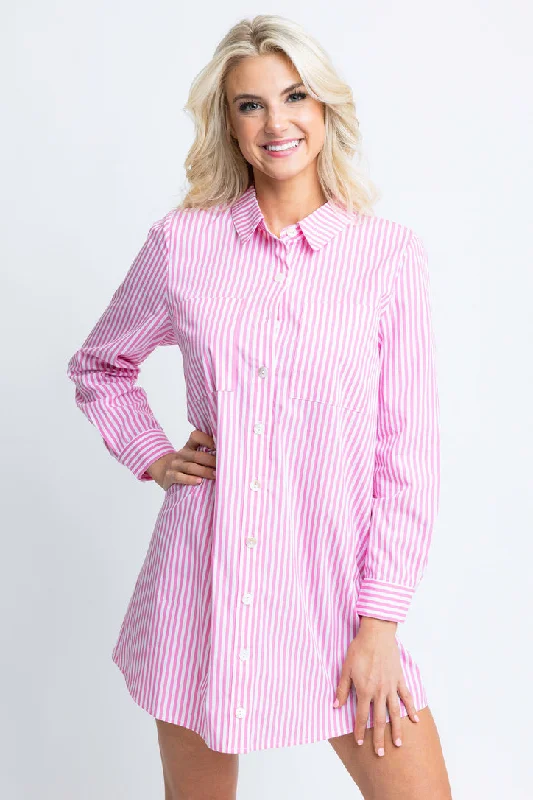 Ruffled Women Dress with Multiple Layers for a Playful and Girly StyleStripe Poplin Shirt Dress