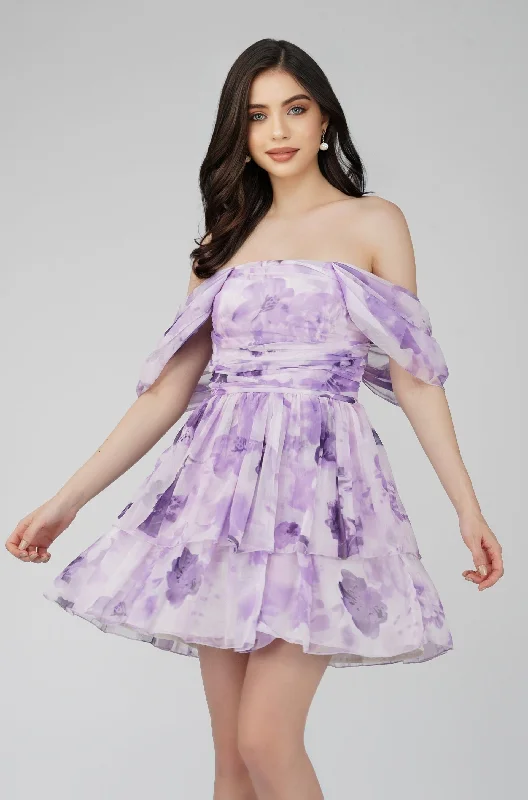 Halter Neck Women Dress to Show Off the Shoulders and NecklineSydney Chiffon Mini Dress in Lavender