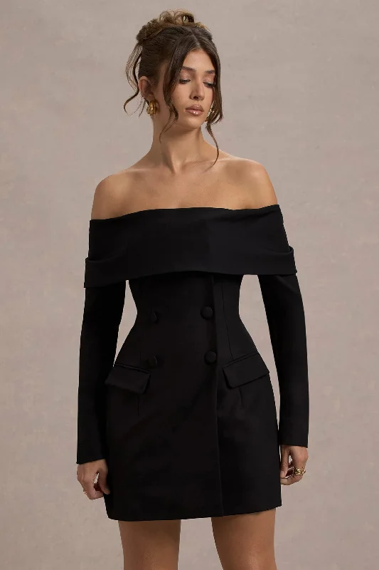 Ball Gown Women Dress with a Full Skirt for a Princess - like LookTara | Black Bardot Tailored Blazer Dress