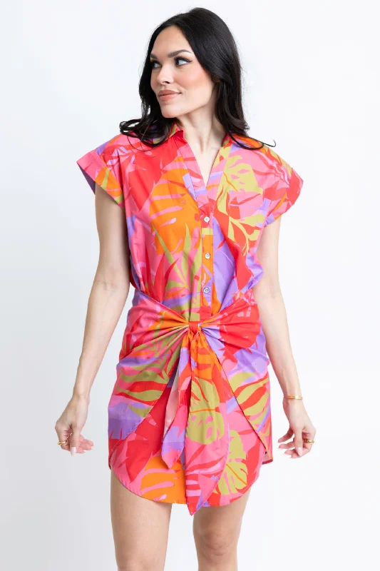 Plus Size Women Dress with a Flattering A - Line Cut for Comfort and StyleTropical Palm Wrap Dress