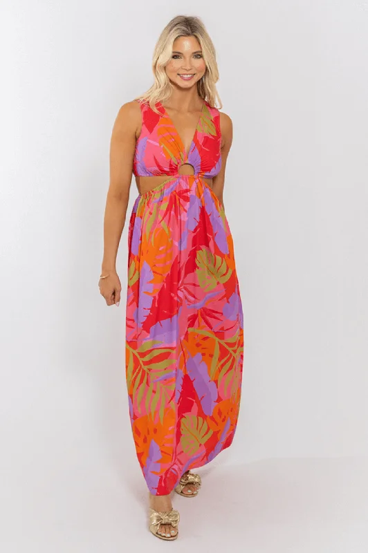 Halter Neck Women Dress to Show Off the Shoulders and NecklineTropical Vneck Cut-Out Maxi Dress